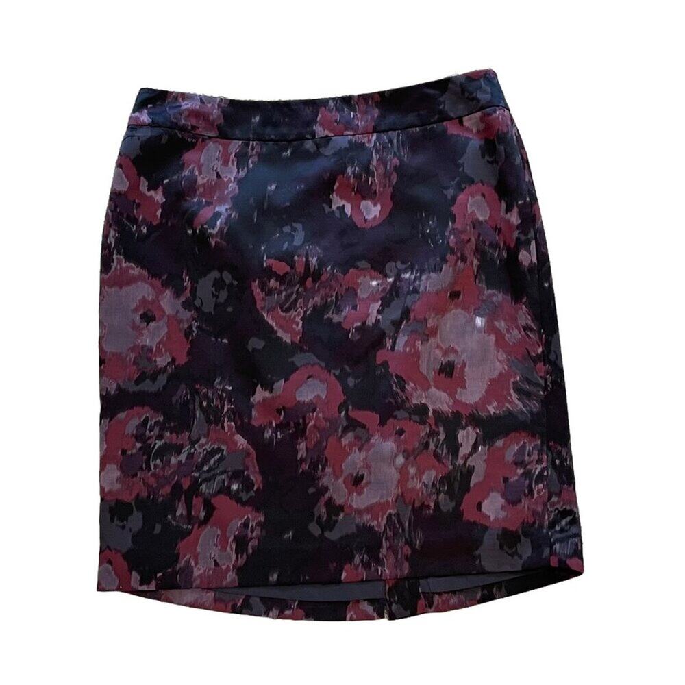 Ann Taylor Black Purple Floral Pencil Skirt, Whimsigoth, Career, Size 12
